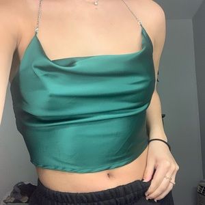 SATIN DARK GREEN GOING OUT TOP